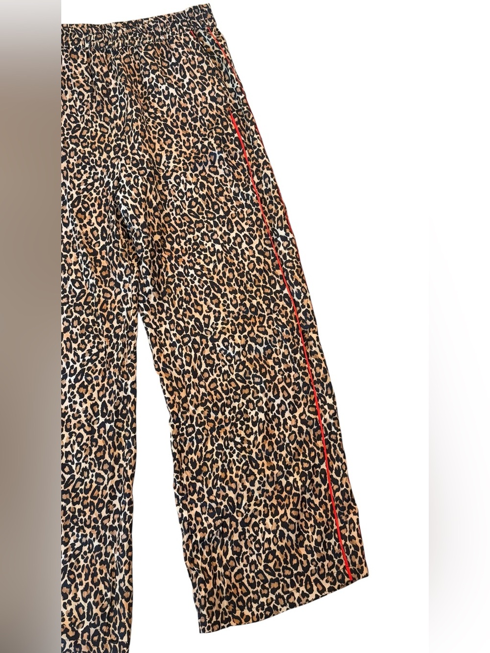Anthropologie Leopard Pull-On Pants Wide Leg Tuxedo Stripe Fluid Satin Medium - Picture 5 of 13